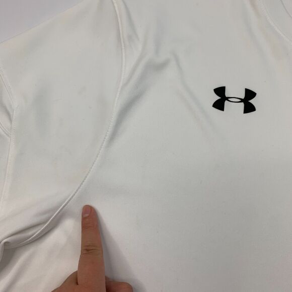 Under Armour Training T Shirt Mens 2XL XXL Cream Short Sleeve HeatGear Athletic - Picture 8 of 12